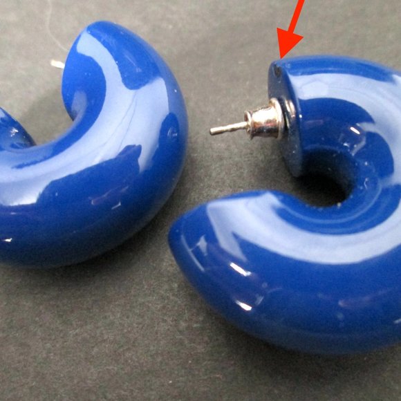 💙 Vtg Uncommon Matters Beam Semi Hoop Earrings Deep Cobalt Blue Enamel 925 - Picture 11 of 12
